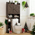 Over the Toilet Storage Cabinet, 32.3” W Farmhouse Bathroom Storage Cabinet Above Toilet with Toilet Paper Holder and Barn Doors, Freestanding Restroom Organizer Space Saving Rack, Rustic Brown