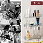 Corner Bathroom Counter Organizer Bathroom Countertop Shelf Makeup Organizer for Vanity Perfume Tray for Corner Storage (3 Tiers, Grey)