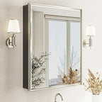 Pre-Assembled Surface or Recessed Medicine Cabinet Mirror-24x30 Brushed Nickel Bathroom Medicine Cabinet with Mirror & Rustproof Aluminum Frame, Beveled Bathroom Vanity Mirror with Storage