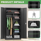 INTERGREAT Metal Wardrobe Closet, 72" H Metal Storage Armoires Cabinet with Lockable Doors and Hanging Rod, Armoire Wardrobe Closet with 4 Adjustable Shelves for Home Office, Warehouse, Garage, Black