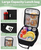 Small Lunch Box Insulated Lunch Bag for Men Women Kids, Reusable Lunch Bags Portable Small Lunch boxes Cooler Bag for School/Work/Picnic, Black 12-Can(6.5L)