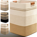 Laundry Hamper, 95L Tall Laundry Basket with Leather Handles, Rectangle Large Clothes Hamper for Organizing, Cotton Woven Laundry Baskets Storage Hampers for Bedroom, Nursery, Living Room