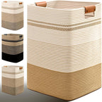 Laundry Hamper, 95L Tall Laundry Basket with Leather Handles, Rectangle Large Clothes Hamper for Organizing, Cotton Woven Laundry Baskets Storage Hampers for Bedroom, Nursery, Living Room