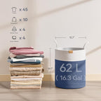 Laundry Hamper 62L,Large Laundry Basket for Clothes,Decorative Storage Basket for Blankets,Cotton Rope Woven basket for bedroom,Navy Blue
