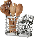 Utensil Holder, Stainless Steel Utensil Drying Rack for Kitchen Counter, Silverware Cutlery Flatware Holder Forks, Knives, Spoons, Chopsticks Organizer (Silver)