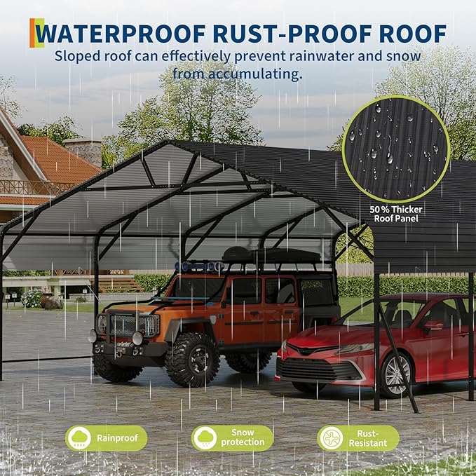 Metal Car Port, 20x20x9FT Metal Garage with Steel Frame, Heavy Duty Carports for Car, Boats and Tractor