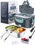 Buddew Electric Heated Lunch Box, 80W Fast Heating, 1.5L Food-Grade 304 Stainless Steel, 12V/24V/110V Portable Food Warmer for Car Truck Office Adults, Lonchera Electrica Portatil (Green)