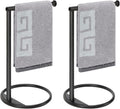 NearMoon Hand Towel Holder Stand, Thicken Metal L Shape Hand Towel Rack, Small Towel Ring, Stable Standing Towel Bar for Bathroom Kitchen Vanity Countertop, 8” L 14” H (Matte Black, 2 Pack)