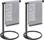 NearMoon Hand Towel Holder Stand, Thicken Metal L Shape Hand Towel Rack, Small Towel Ring, Stable Standing Towel Bar for Bathroom Kitchen Vanity Countertop, 8” L 14” H (Matte Black, 2 Pack)