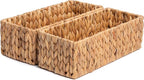 JS HANGER Paper Storage Basket, Metal Frame, Set of 2, 14.9"L x 6.3"W x 4.7"H, Wicker Basket for Pantry, Toilet, Bathroom, Bedroom, Patio Storage Baskets for Shelves