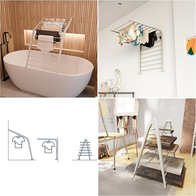 Whitmor Spacemaker Folding Drying Rack, Indoor Clothes Organizer with Patent-Pending Design, Space Saving, 6" L x 26" W x 51.5" H, Beige