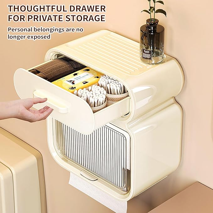 Homol No Drill Plastic Toilet Paper Holder Collection - Universal for Kitchen, Living Room, Office & Bathroom | Free-Standing, Wall-Mounted, Adhesive (with Shelf/Storage Function)