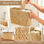 Toilet Paper Storage Basket with Lid, Water Hyacinth Toilet Paper Holder, Wicker Organizer Basket for 6 Mega Rolls, Decor Storage for Home, Bathroom, Living Room