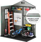 DWVO 6x4 FT Outdoor Resin Storage Shed with Floor, Waterproof Storage Shed with Lockable Door, Window and Vent, Plastic Tool Storage for Garden, Backyard, Patio, Lawn(Blue-Gray+Black)