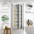 16"x60" Tall Lighted Medicine Cabinet with Mirror & Brush Nickel Bevel Frame, Surface or Recessed LED Mirror Cabinet with Outlet, 5-Tier Adjustable Shelf & Sensor Inner Light (Right Hinge)