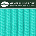 TECEUM Rope – 90 Feet x 1/4 Inch (7mm) – Green Wave – Strong All-Purpose Utility Rope – Camping, Crafting, Flag Pole, Indoor & Outdoor – Polypropylene Nylon Poly Lightweight Diamond Braided Cord