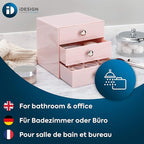 iDesign Plastic 3-Drawer Jewelry Box, Compact Storage Organization Drawers Set for Cosmetics, Dental Supplies, Hair Care, Bathroom, Office, Dorm, Desk, Countertop, 6.5" x 6.5" x 6.5", Pink