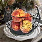 Wire Egg Basket for Gathering Fresh Eggs Collecting Basket With Handle, Decorative Egg Metal Basket for Counter, Fresh Chicken Egg Basket With Chicken Decorated Lid, Countertop Egg Fruit Storage