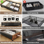 Under Bed Storage Containers with Wheels, Extra Large Wooden Underbed Shoes Organizer 2 Packs, Rolling Under the Bed Storage Drawers with Clear Lid, Heavy Duty Metal Frame for Clothes 36"L (Walnut)