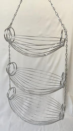 3 Tier Fruit Bowl Fruit Basket for Kitchen, Hanging Kitchen Storage Organizer, Detachable Design Chrome Wire with Metal Ceiling Hook Multipurpose Countertop Organizer for Vegetables Fruits Plants