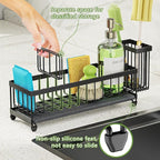 Cisily Extra Large Sink Caddy Organizer with Drying Stone, Black Sponge Holder for Kitchen, Dish Brush Holder for Countertop, Kitchen Decor Storage and Essentials