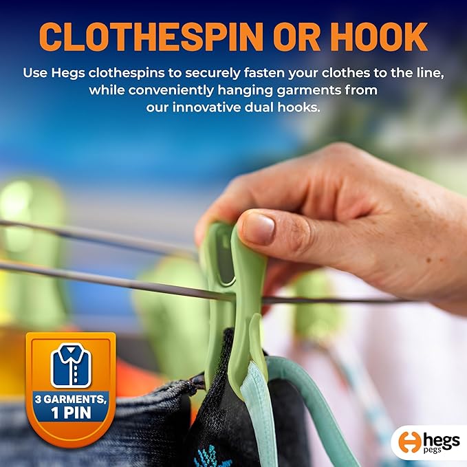 The Smartest Heavy Duty Clothespins with Hooks (30 Pack Pastel Green) - Hang 3 Garments at Once with Our Tough, Dual Hooks Clothes Pins with Anti-Rust Spring - Durable, Colorful Clothespins