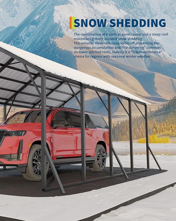 GarveeLife 13x21 ft Metal Carport with Vertical Roof, Heavy-Duty Metal Car Port with Reinforced Frame, Steep-Pitch Roof Design, High-Clearance for Full-Sized Pickup, White