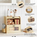 TQVAI Roll Top Bread Box for Kitchen Countertop, Keep Fresh Longer, Easy to Maintenance, Double Layer Vintage Wooden Breadbox with Window for Homemade Bread, Sandwich Loaves, Baked Goods (Wood Color)