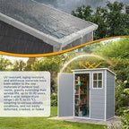 GARDENWORK 5×3 FT Outdoor Storage Shed,Plastic Garden Resin Shed with Lockable Door,Floor and Window,Outside Sheds for Patio, Lawn,Bike,Garbage can,Tools,Light Grey