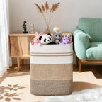 Laundry Hamper, 85L Tall Laundry Basket with Leather Handles, Rectangle Large Clothes Hamper for Organizing, Cotton Woven Laundry Baskets Storage Hampers for Bedroom, Nursery, Living Room