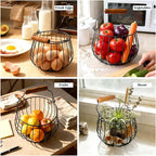 Farmhouse Egg Basket for Gathering Fresh Eggs - 24 Egg Capacity Wire Basket with Wood Handle, Chicken Coop to Kitchen Counter Organizer for Potatoes, Onions & More