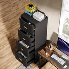 Tribesigns 4-Drawer File Cabinet with Lock, Locked File Cabinet with Key, Tall Wooden Filing Cabinets for Home Office, Vertical Office Storage for Legal Size/Letter/A4/Files, Black (2 Pieces)