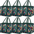 BALEINE 6Pk Reusable Grocery Bags, Foldable Shopping Bags for Groceries with Reinforced Bottom & Handles (Blossom Season)