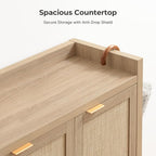 SICOTAS Shoe Storage Cabinet Set of 2, Large Tall Shoe Cabinet, Rattan Shoe Cabinet Storage for Entryway, Farmhouse Cabinet with Doors and Adjustable Shelves for Entryway Hallway, Light Oak