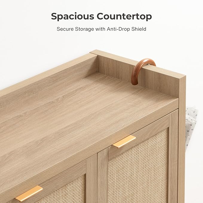 SICOTAS Shoe Storage Cabinet, 30 Pairs Rattan Shoe Cabinet Storage for Entryway, 6-Tier 41" Tall Large Shoe Cabinet, Boho Farmhouse Cabinet with Doors for Entryway Hallway Living Room, Light Oak