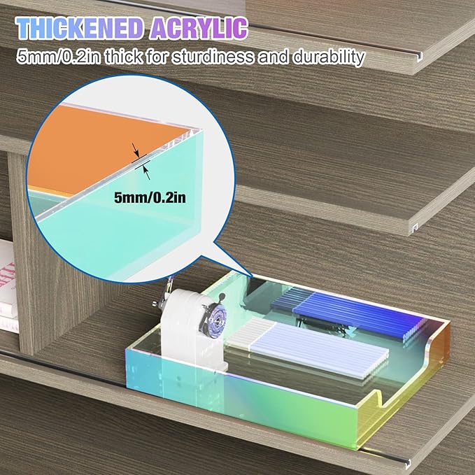 Acrylic Letter Tray, Iridescent Letter Organizer Storage A4 Paper File Tray Accessory Tray Single-Tier Desktop Document Holder with Non-Slip Rubber Pads and Stackable for Office and Home Use