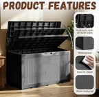 EFU Outdoor Storage Box 100 Gallon Deck Box Resin Outdoor Toy Storage With Lockable Lid, Hydraulic Struts, Rattan Style Package Delivery Boxes for Outside Patio Yard Garden (Black)