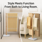 KES Width Adjustable Free Standing Towel Rack with 3X Thicker Weighted Natural Marble Base, 2-Tier Wooden Towel Rack Stand for Bathroom Floor, 18/8 Stainless Steel, Brushed Finish, BTH800-2