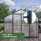 Polycarbonate Greenhouse for Outdoors, Large Walk-in Aluminum Frame Greenhouse with Lockable Door, Adjustable Roof Vent, UV Protection, Weather-Resistant for Garden Backyard (Black,8x12 FT)