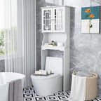 Giantex Over The Toilet Storage Cabinet, Above Toilet Bathroom Organizer with Tempered Glass Doors & Adjustable Shelf, Freestanding Space Saver Rack for Restroom, Laundry