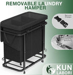 60 Gal(230L) High Grade Large Laundry Basket with Wheels, Rolling Laundry Hamper, Laundry Cart with Metal Frame and Removable Bag Design, Suitable for Laundry Room, Bedroom (Black, 3 Section 230L)