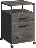 VASAGLE File Cabinet, Mobile Filing Cabinet with Wheels, 2 Drawers, Open Shelf, for A4, Letter Size, Hanging File Folders, Charcoal Gray and Ink Black UOFC071B04