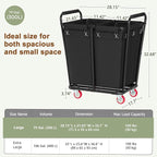 Hoctieon 2 Section Laundry Sorter Cart, 300L Rolling Hamper with Wheels, Industrial Laundry Basket Organizer, Large Dirty Clothes Hamper for Home & Hotel, Heavy Duty, Black