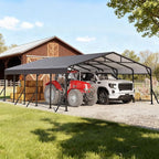EROMMY 20' x 24' Heavy Duty Metal Carport with Galvanized Steel Roof & Base for All-Weather Protection, Outdoor Carport Garage, Versatile for Car, Boat, Tractor, and Party Use, Dark Gray