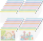 Mesh 32pcs Zipper Pouch Bags - A3 Size, 8 Color Mesh Zipper Pouches for Organizing, Board Game, Travel, School & Office