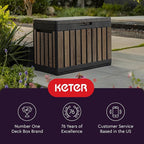 Keter Signature Everwood 50 Gallon Resin Deck Box-Organization and Storage for Patio Cushions, Throw Pillows and Garden Tools, Walnut