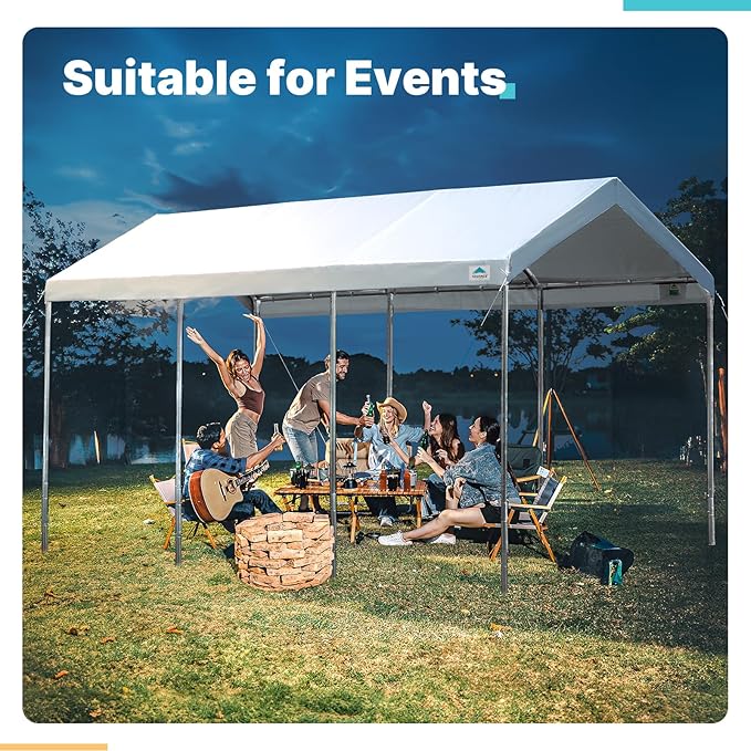 ADVANCE OUTDOOR 10x20 ft Heavy Duty Carport, Adjustable Height Garage Car Canopy Party Tent Boat Shelter, White