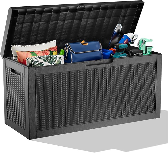 60 Gallon Deck Box,Waterproof Resin Outdoor Storage Box for Patio Furniture,Outdoor Cushions,Garden Tools and Pool Supplies,Weatherproof(Black,60Gallon)
