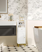 Bathroom Storage Cabinet, Corner Floor Cabinet with Drawers and Doors, Narrow Toilet Paper Holder, Bathroom Organizer with Adjustable Shelf, for Small Spaces, White BC29813GV1