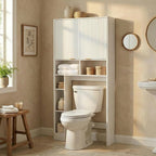 31" W Over The Toilet Storage Cabinet with Fluted Door, White Bathroom Organizer with Adjustable Shelf, 67''H Tall Toilet Paper Holder Stand Wave Door for Restroom, Laundry Room